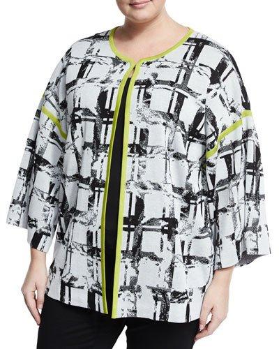 Contrast-trim Knit Jacket, White/black,