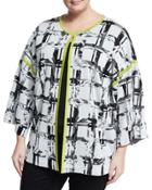 Contrast-trim Knit Jacket, White/black,