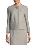 Sequined Tweed Jacket With Fur Pompom