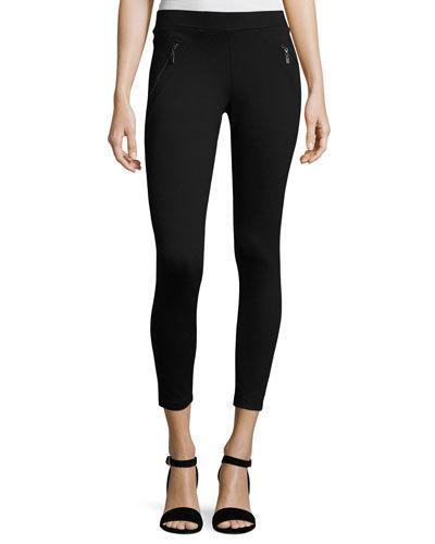 Zip-detail Ponte Pants, Black