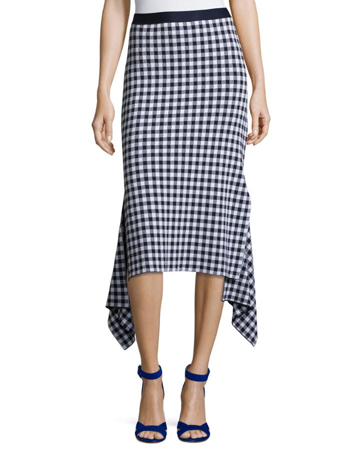 Gingham Check Midi Skirt, Blue/white