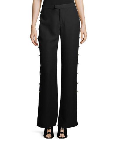 Wide-leg Pearl-trim Pants