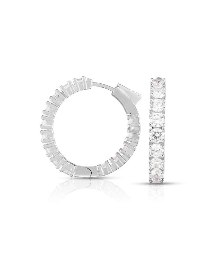 Cubic Zirconia Huggie Hoop Earrings, White