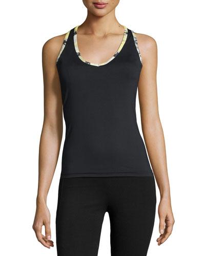 Print-trim Racerback Sport Tank, Black