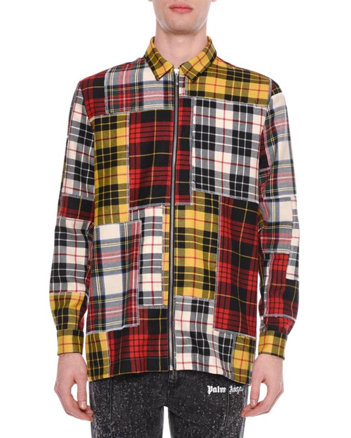 Men's Patchwork Plaid Zip-front