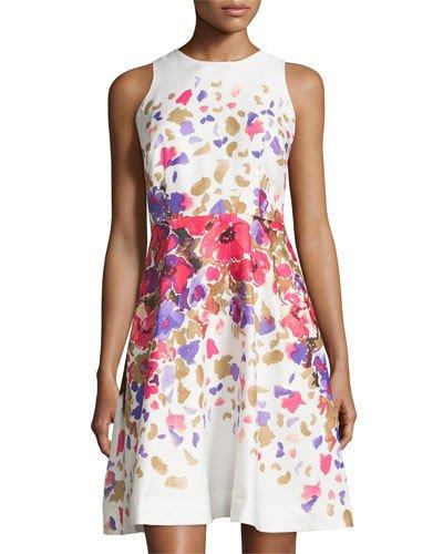 Sleeveless Floral Print Dress, Raspberry