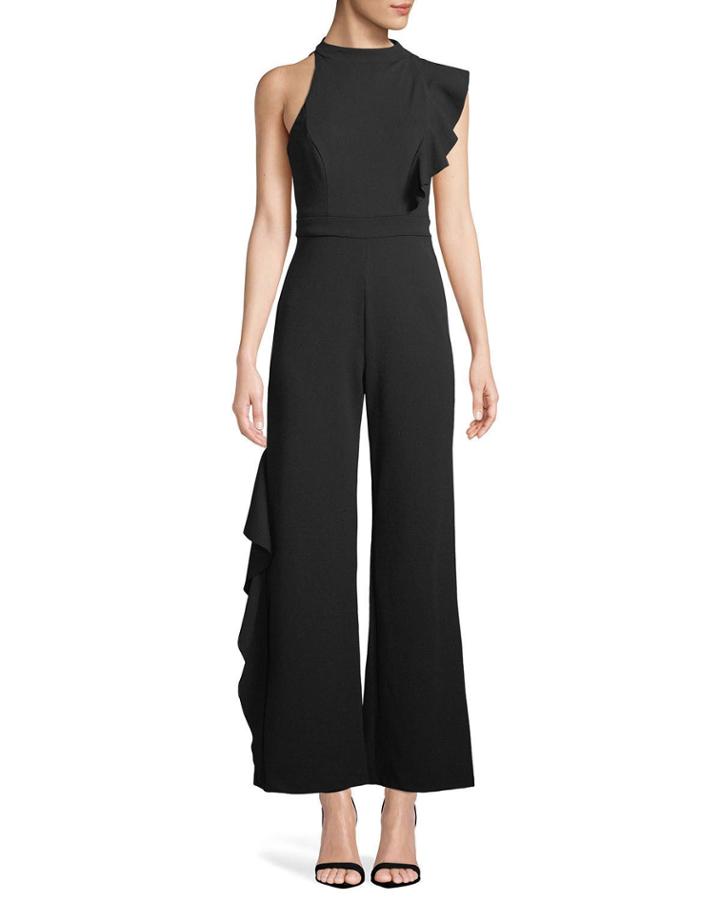 Ruffle Wide-leg Crepe Jumpsuit