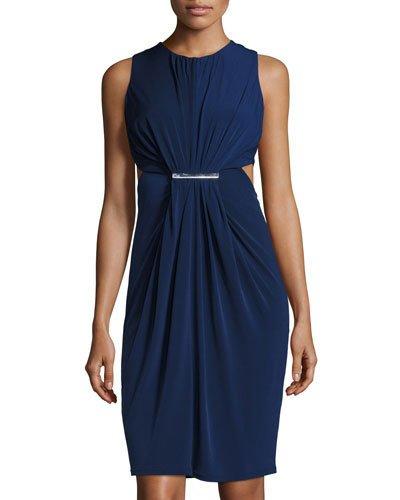Cutout Crewneck Ruched Dress,