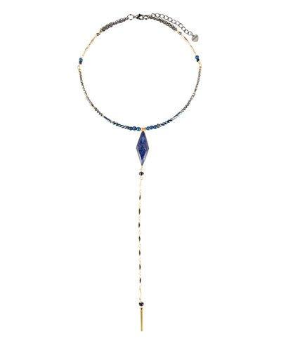 Lapis, Agate & Crystal Y-drop Choker Necklace