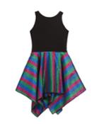 Girl's Jax Metallic Rainbow Stripe Dress,