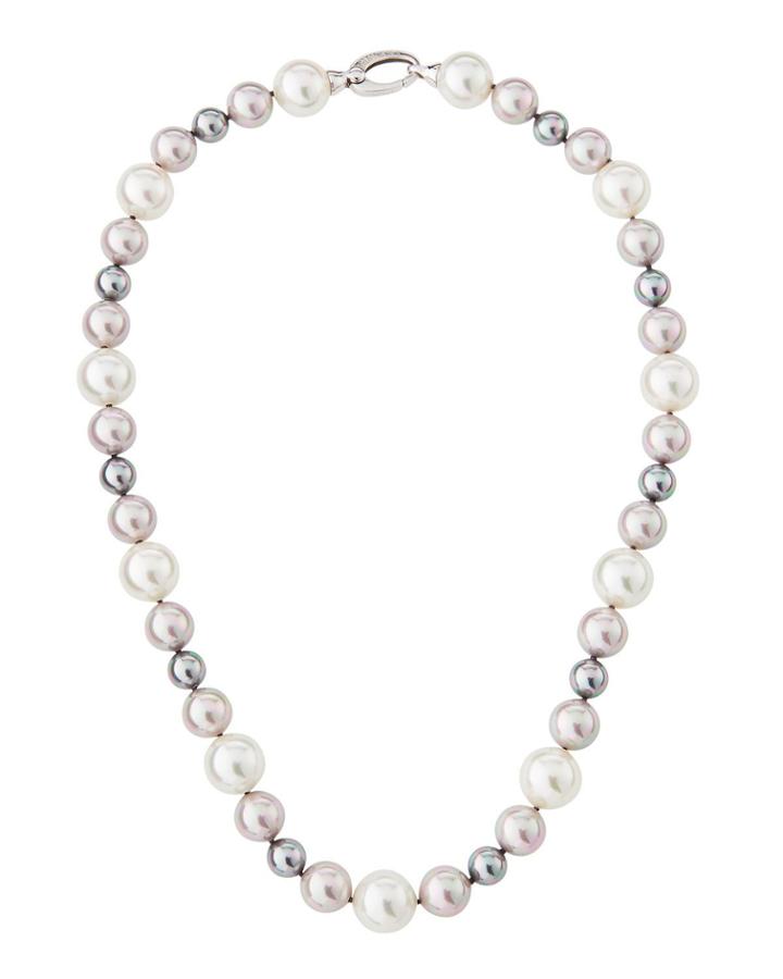 Mixed & Multihued Pearl Necklace, Gray/white