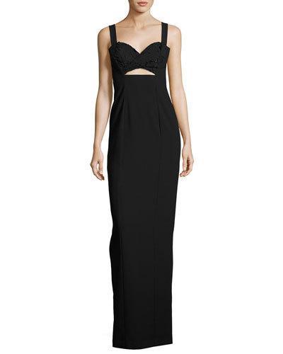 Rosalita Sleeveless Lace-trim Column Gown, Black