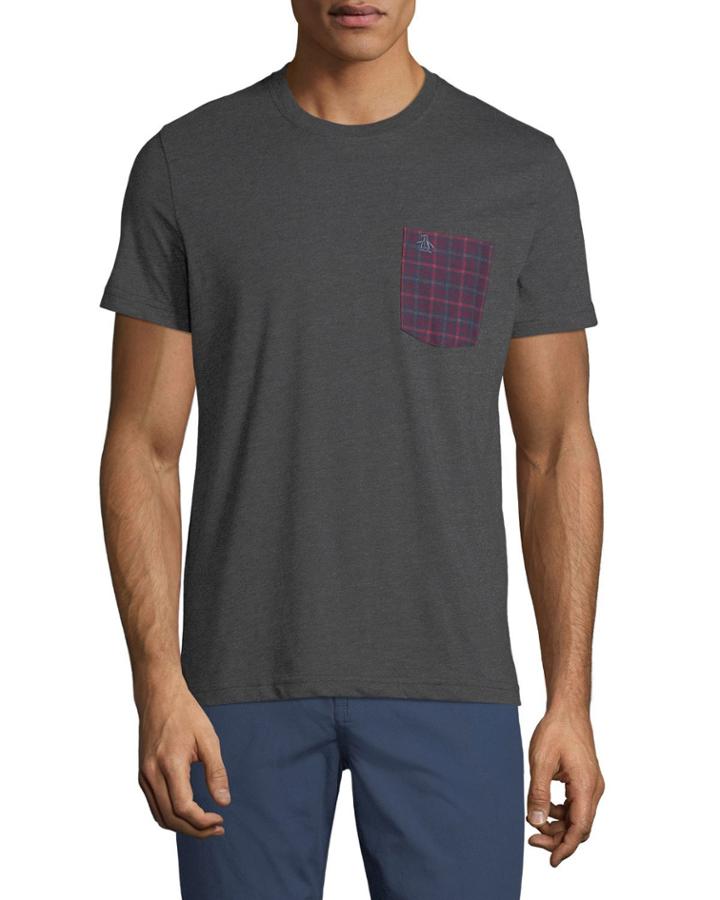 Men's Gingham Flannel-pocket T-shirt