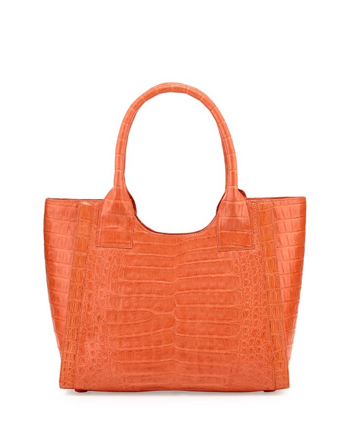 Nancy Gonzalez Crocodile Tote Bag, Coral, Women's