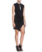 Embellished Silk Wrap-front Long Dress, Black