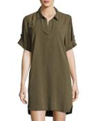 Macey Tab-sleeves Twill Dress, Olive