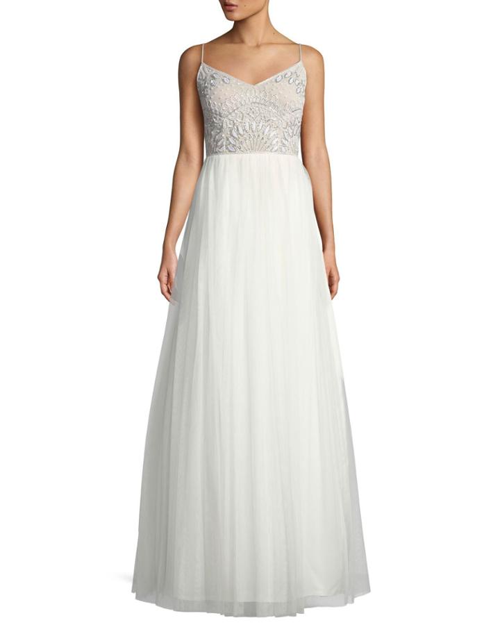 Beaded-bodice Tulle Gown