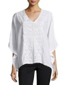 Ball-trim Embroidered Blouse, Ivory