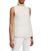 Ruffle Mock-neck Cotton Voile Top With Tank