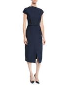 Cap-sleeve Belted Wrap-style Wool-silk