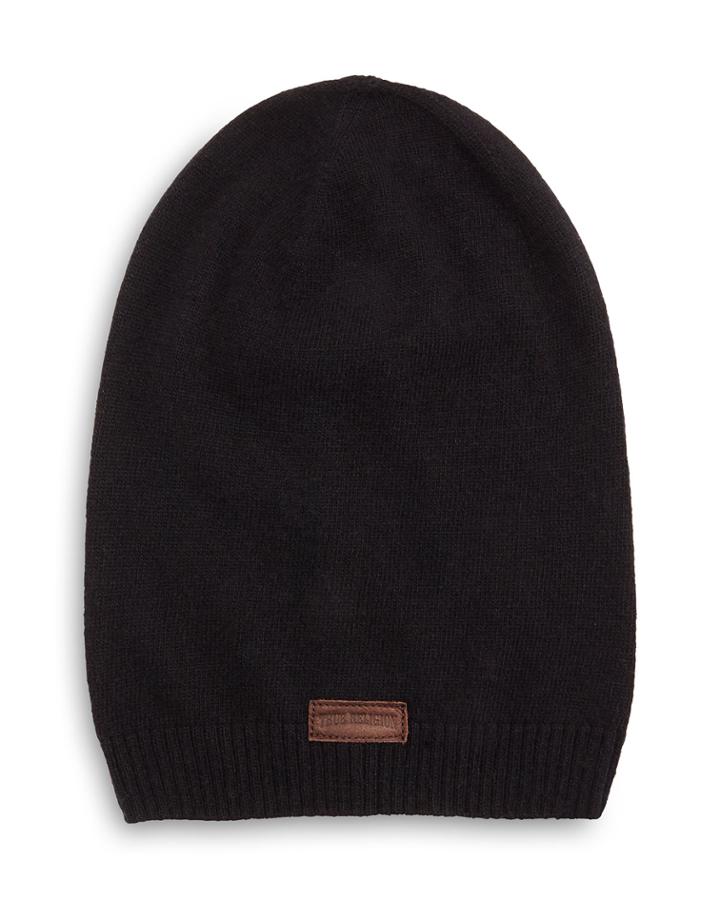 True Religion Ribbed Slouchy Beanie Hat, Black,