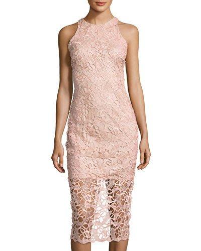 Sleeveless Body-con Lace Midi Dress, Blush