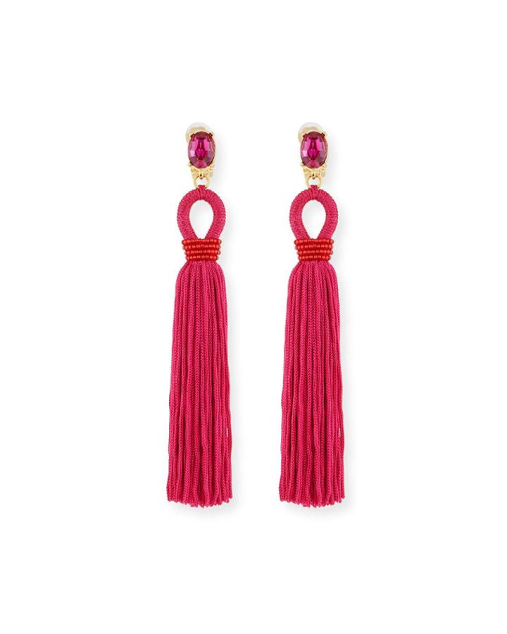 Long Silk Tassel Drop Clip-on Earrings