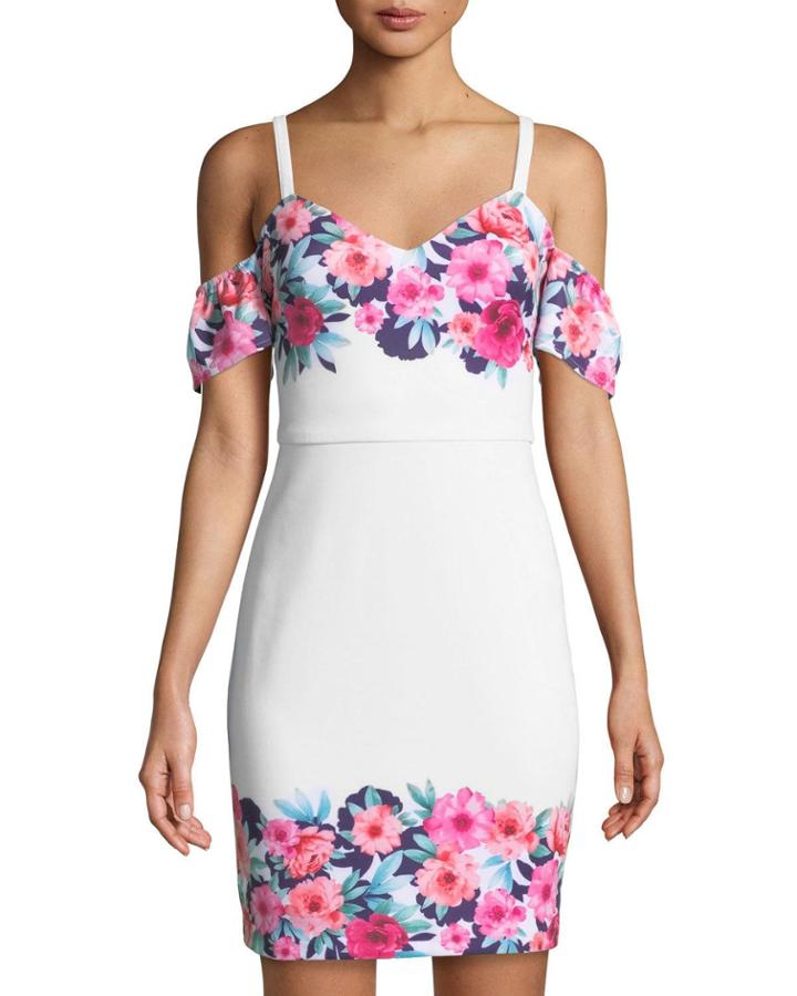 Cold-shoulder Floral Bodycon Dress