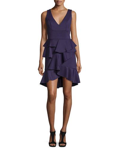 Sleeveless V-neck Ruffle Dress, Purple