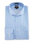 Non-iron Trim-fit Wrinkle-free Dobby Grid Dress Shirt, Blue/white