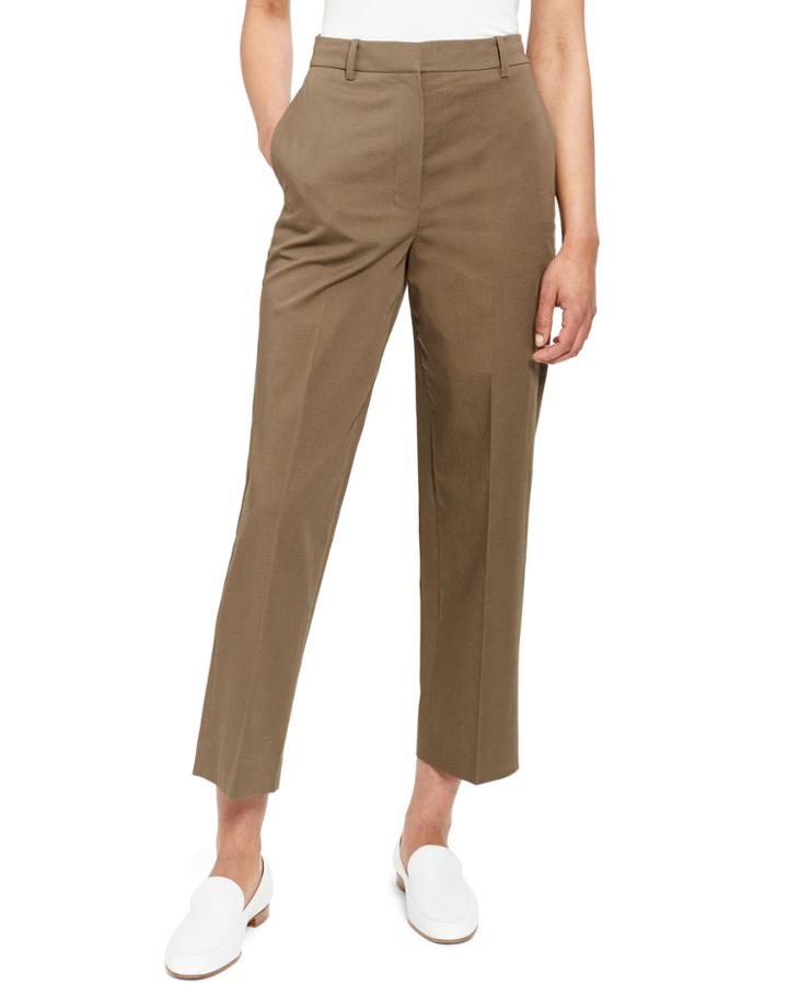 High-waist Straight-leg Stretch-cotton Ankle Pants