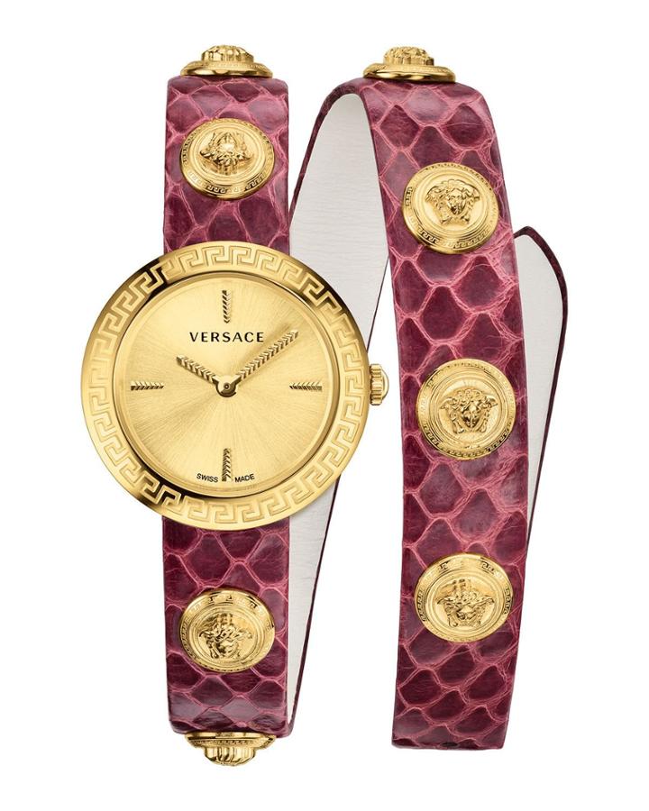 28mm Medusa Leather Double-wrap Watch, Burgundy