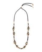 Multi-bead Necklace On Leather Cord, Black