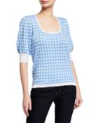Checkered Elbow-sleeve Top
