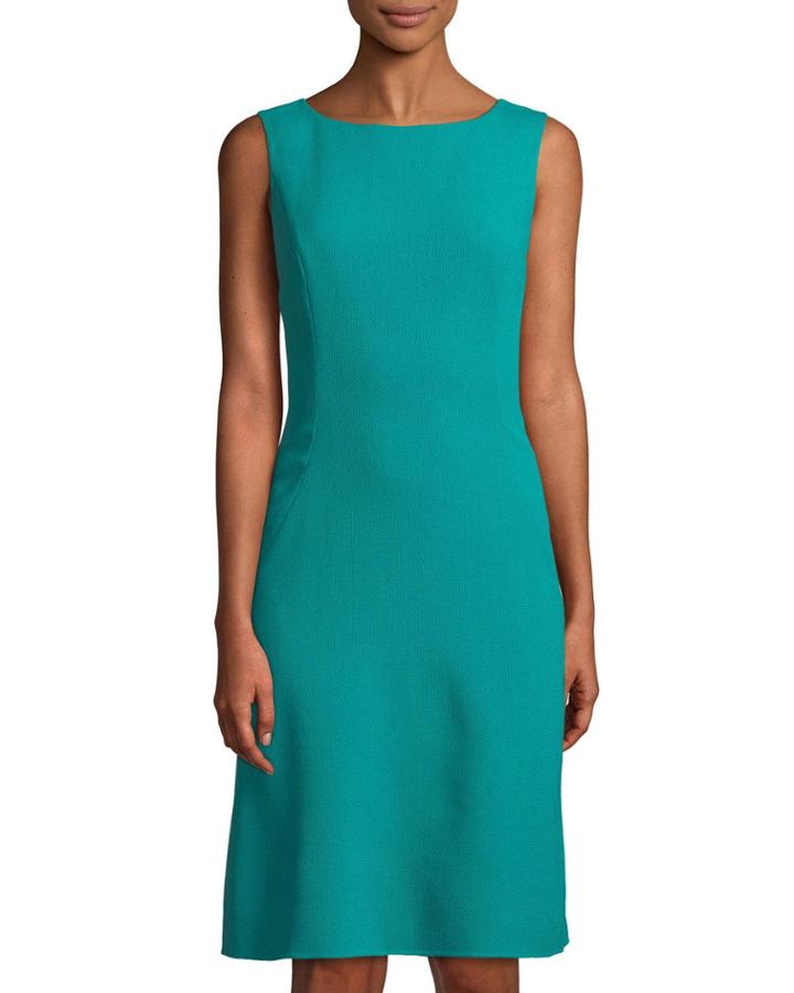 Sleeveless Pleat-back Wool Boat-neck Dress