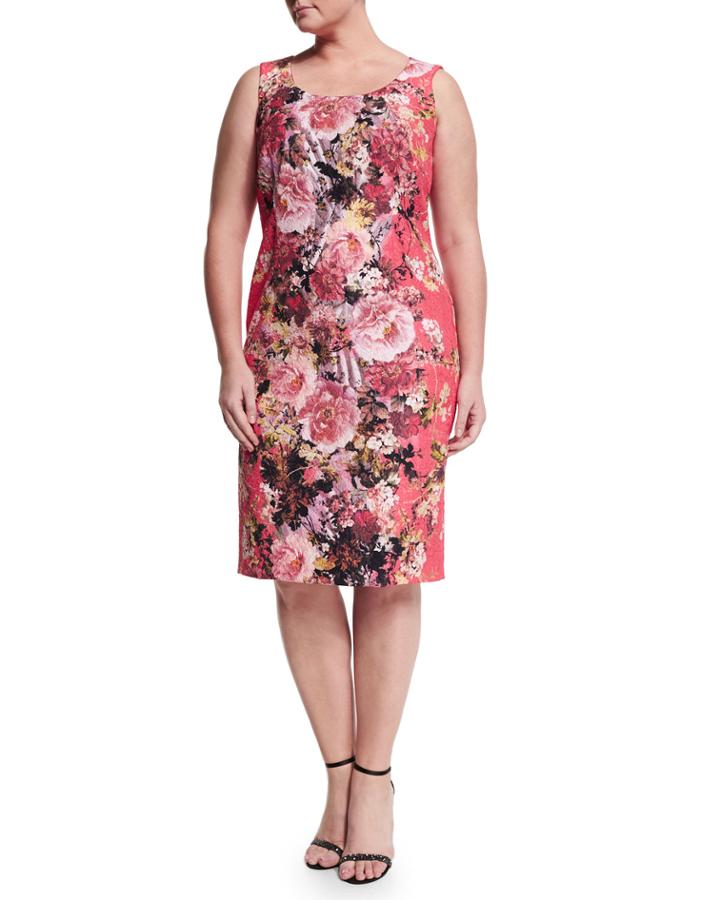 Dolcetto Floral-print Sheath Dress W/ Sleeves,