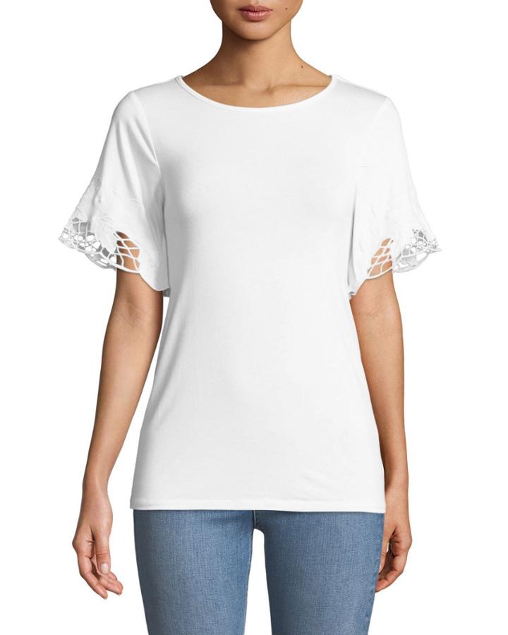 Openwork Flutter-sleeve Tee
