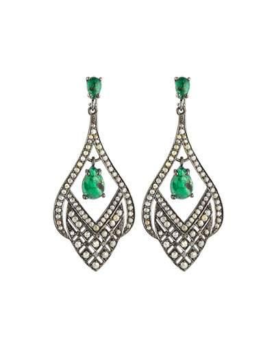 Geometric Emerald & Diamond Drop Earrings