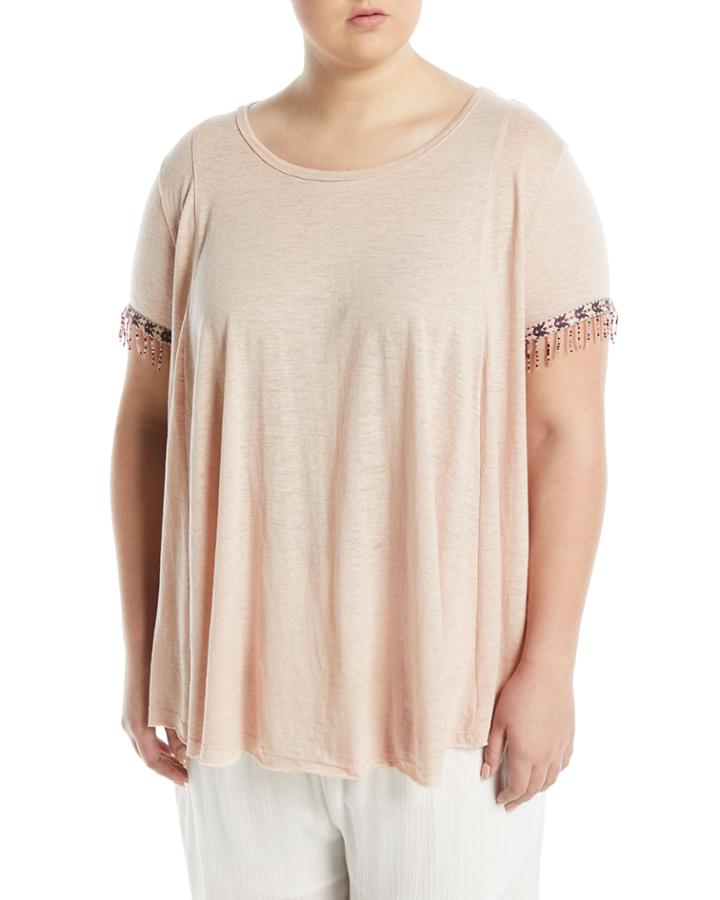 Fringe-sleeve Draped Tee,