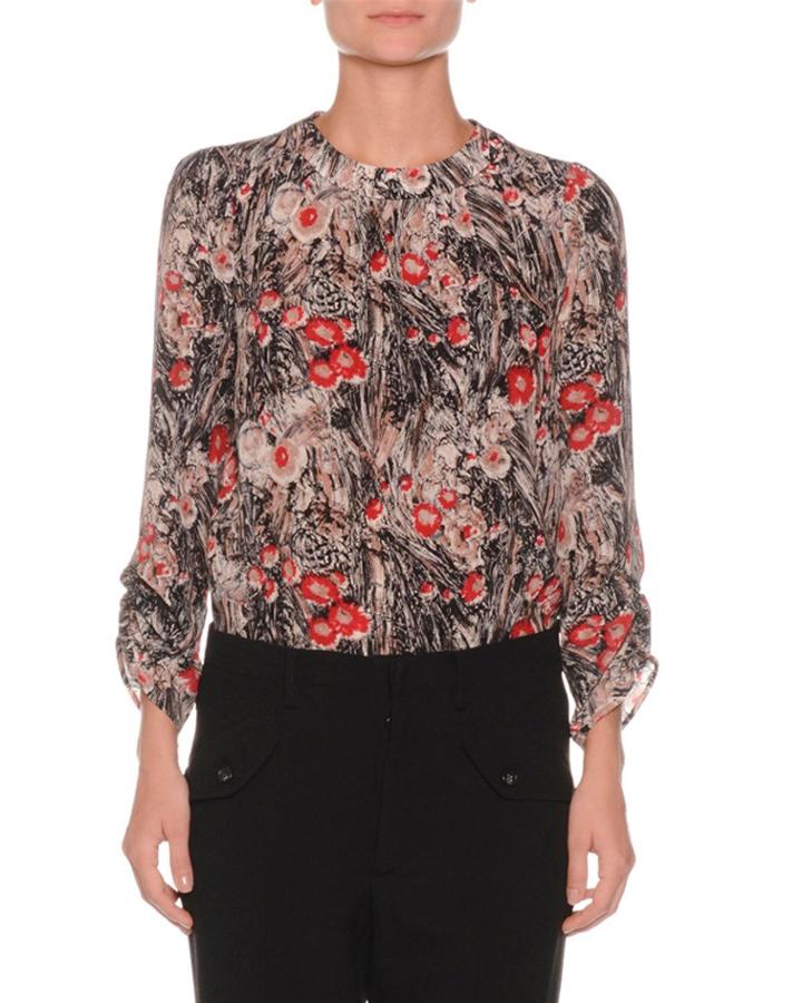 Floral-print Ruched-sleeve