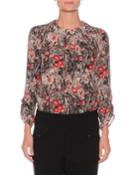 Floral-print Ruched-sleeve