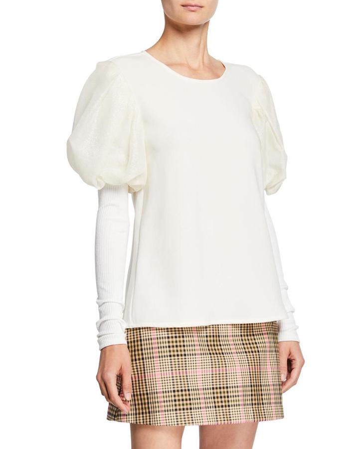 It's A New Day Puffed-sleeve Gauze Trimmed Crepe Top