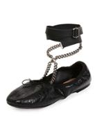 Rockstud Ballet Chain Ankle-wrap Leather Flat, Nero