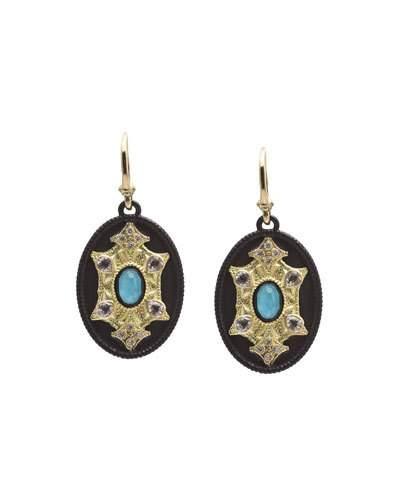 Old World Turquoise, Moonstone, Diamond & Sapphire Drop Earrings
