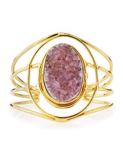 Open Druzy Agate Wire Cuff Bracelet, Gold