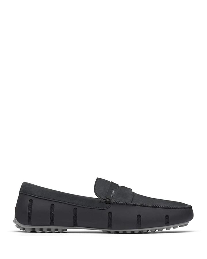 Men's Luxe Nubuck Penny Driver Loafers, Black/gray