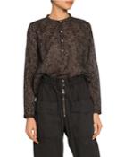 Mexika Floral Band-collar Button-down Top