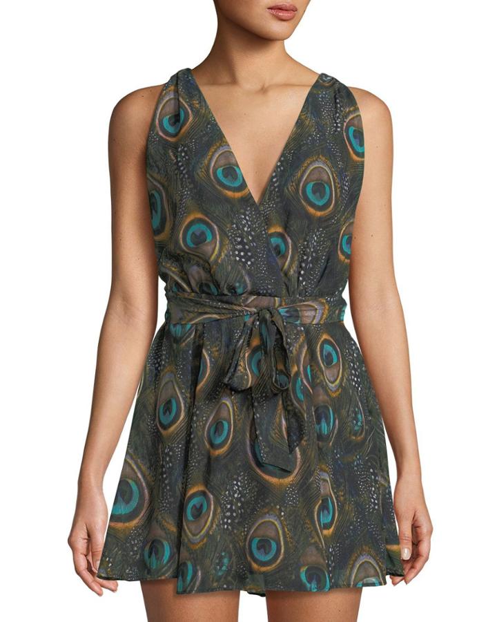 Corinne Crossover Peacock-print Dress