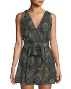 Corinne Crossover Peacock-print Dress