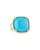 Turquoise Cushion Fleur Cocktail Ring W/ Diamonds